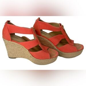 Michael Kors Shoes Women's 8‎ Wedge Sandal 4" Heel Zipper Espadrille Orange